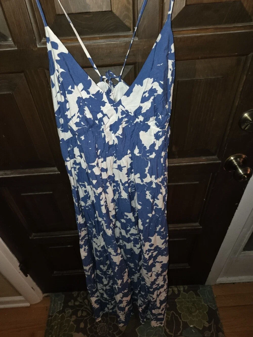 Abercrombie & Fitch Blue and White Flowy Tiered Maxi Dress